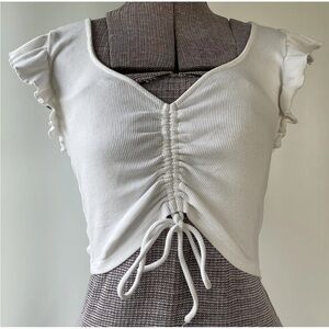 Zara White Ruffle Trim Crop Top Women Size Medium